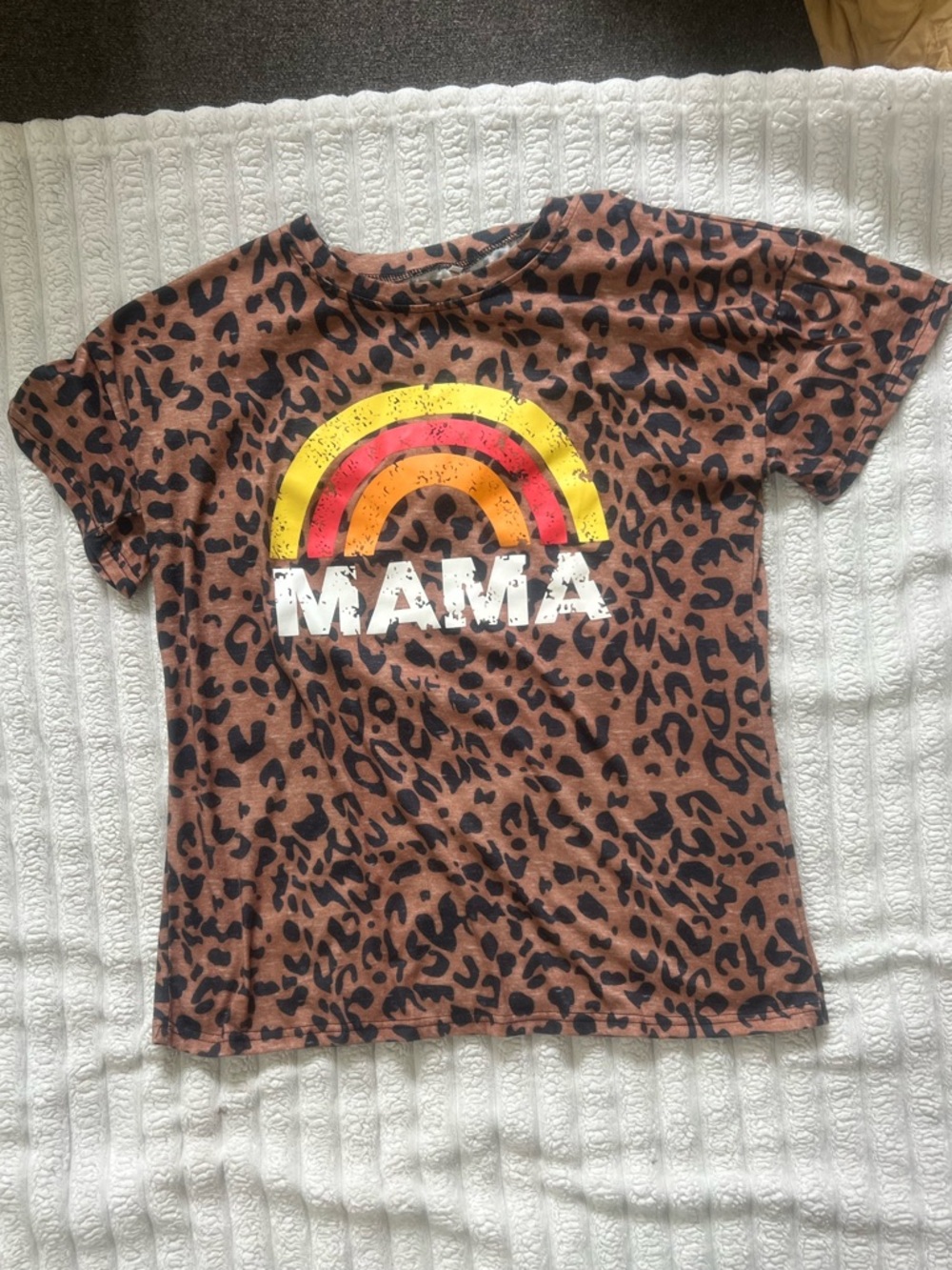 Mama Rainbow Leopard Print Kids Tee - Brown
